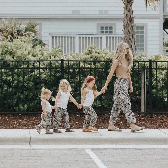 Kids Tribal Harem Pant Cotton Unisex Travel Boho Black Triangle Tribal Pants - Picture 4 of 9